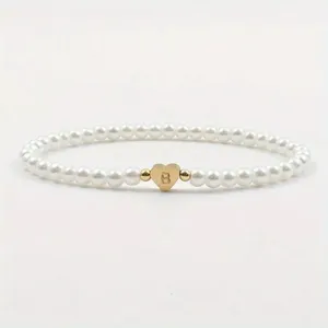 Fashion Heart Artificial Pearl Beaded Bracelet DIY Letter Charm Versatile Elegant Hand Jewelry For Women