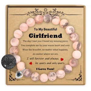 Exquisite beaded bracelet gift for girlfriend with romantic message card and heart pendant detail view