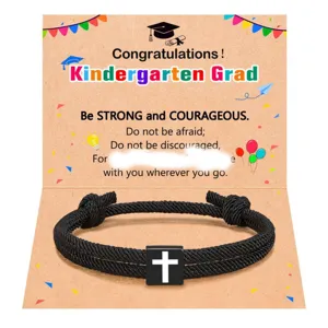 Black woven cross rope bracelet graduation gift for men boys stylish religious wristband