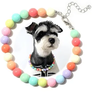 Pet Pearl Candy Bead Necklace Cute Dog Cat Collar Adjustable Length Rhinestone Heart Pendant Fashion Pet Accessories