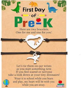 Back to school dinosaur bracelet set for kids, stainless steel matching cute charms for girls boys