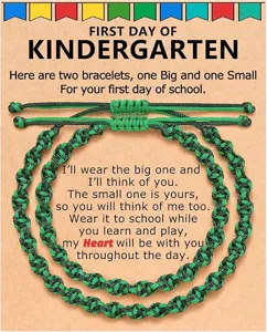 First day of kindergarten braided bracelet set, cute matching mother and child gift.