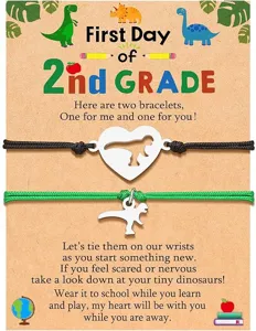 Back to school dinosaur matching bracelets stainless steel mother daughter gift wish card set