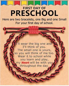 Back to school matching braided bracelets set for kids, red and black handmade wish bracelets.