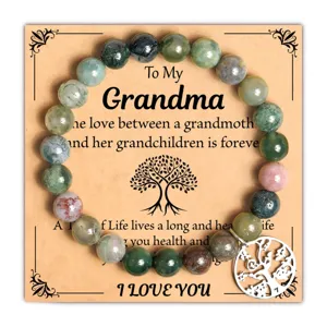Natural stone bead bracelet with tree of life pendant for grandma, perfect Mother's Day gift.