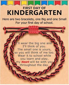 Detailed view of back-to-school braided parent-child matching rope bracelet set with card.