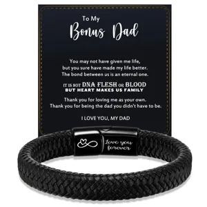 Men braided leather bracelet with magnetic clasp bonus dad gift card memorial jewelry