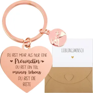 Roségold Herz Schlüsselanhänger Beste Freundin Geschenk Graviertes Metall Ring mit Karte