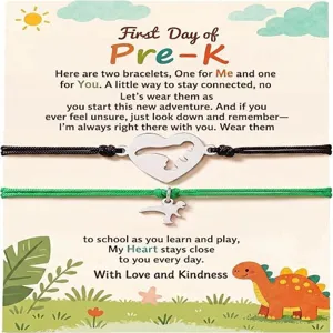 Back to school dinosaur matching bracelets set for kids and parents stainless steel cord