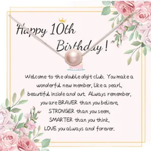 10th birthday pearl necklace for girls dainty sterling silver chain pink pearl greeting card gift