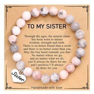 Handmade Natural Stone Beaded Bracelet With Stainless Steel Heart Pendant Mother Gift Jewelry For Women Mom Sister