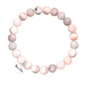 Natural stone beaded bracelet with stainless steel heart charm, perfect Mother's Day gift.