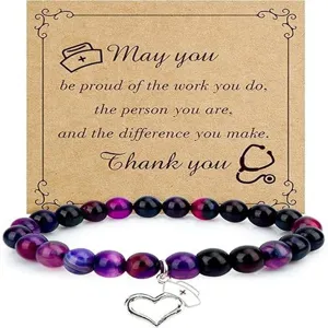 Nurse beaded bracelet with nurse hat pendant, appreciation gift for women and medical staff.
