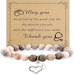 Nurse gemstone beaded bracelet with nurse cap pendant, appreciation gift for medical staff