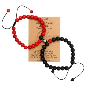 Couple magnetic distance stone beaded bracelets set matching relationship gift for lovers