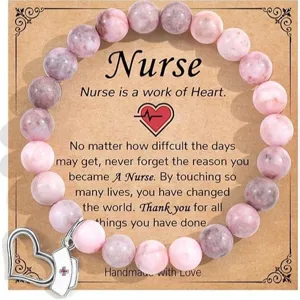 Natural Stone Beaded Bracelet With Nurse Teacher Charm And Inspiring Card Gift For Women Fashion Jewelry