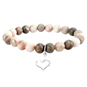Natural stone beaded bracelet with silver charm, elegant design for women and girls daily wear.