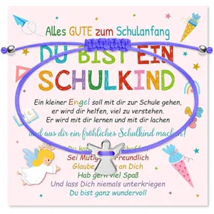 Children back to school braided friendship bracelet with cute silver angel charm and card