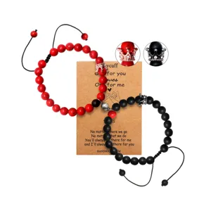 Matching couple magnetic distance stone bracelets with crown charm romantic gift for valentines day