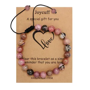Charming natural stone beaded bracelet with heart card packaging, perfect romantic gift for women.