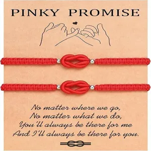 Red string couple braided bracelet matching friendship promise jewelry set with card packaging