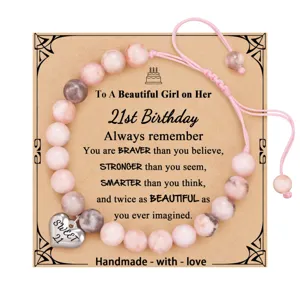 Pink Imperial Jasper Beaded Bracelet 21st Birthday Gift Handmade Braided Adjustable Jewelry