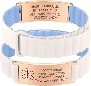 Stainless steel medical alert ID bracelet with silicone band for emergency info engraving