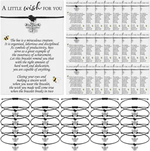 Bee wish bracelet with woven cord and inspirational card, perfect gift for women and girls.