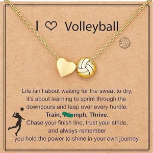 Gold volleyball heart pendant necklace sports style clavicle chain fashion jewelry detail view