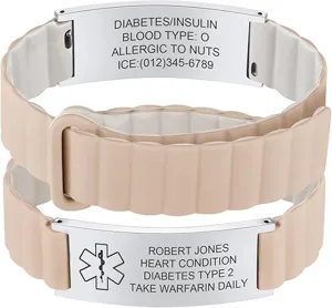 Medical alert ID silicone bracelet stainless steel curved plate custom emergency jewelry
