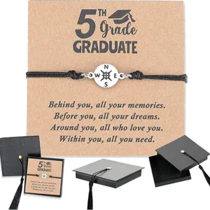 Unisex Graduation Compass Woven Bracelet With Gift Box Alloy Stainless Steel Fashion Jewelry Gift For Students Teachers