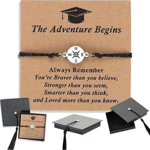 Graduation compass braided bracelet with card gift for students and teachers main view