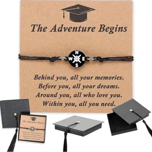 Graduation compass braided bracelet with card and gift box for students and teachers.