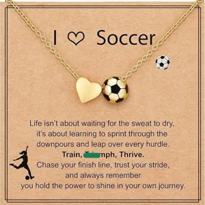 Sports Theme Heart And Football Basketball Volleyball Necklace Alloy Copper Chain Pendant Jewelry Gift For Women