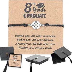 Graduation compass woven bracelet with greeting card and gift box, perfect student gift.