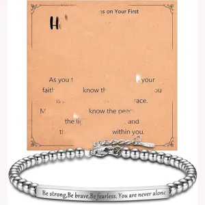 Minimalist Stainless Steel Beaded Bracelet Inspirational Quote ID Cuff Bracelet Fashion Jewelry Gift For Women Men