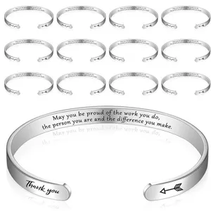 Stainless steel cuff bracelet detail engraving motivational quote thank you arrow design
