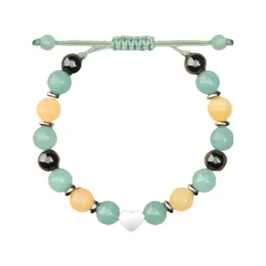 Handmade beaded adjustable bracelet with natural stone and silver heart charm for daily wear.