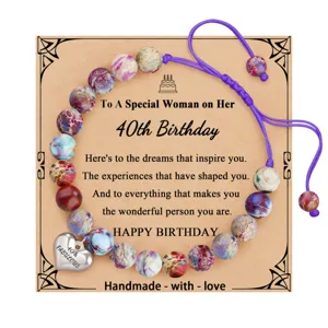 Handmade imperial jasper beaded bracelet with birthday card for 40th birthday gift.