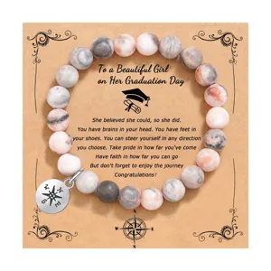Pulsera de Cuentas de Piedra Natural Con Colgante de Brújula de Aleación Regalo de Graduación Maestro Joyería de Moda