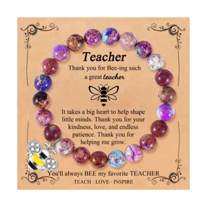 Pulsera de cuentas para profesor con dije de abeja lindo y tarjeta de felicitación.