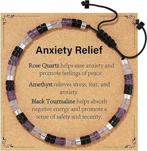 Natural stone beaded anxiety relief bracelet featuring healing crystals and adjustable cord.