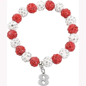 Red white crystal pave bead bracelet with number 8 charm sporty fashion jewelry gift