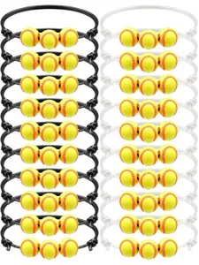 Detailed view of softball charm sports bracelets featuring yellow beads on braided cords.