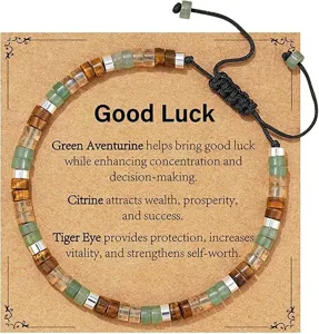 Natural gemstone beaded wrap bracelet with display card, adjustable healing crystals jewelry.