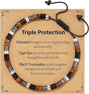 Natural stone triple protection beaded bracelet with display card for women daily gift.