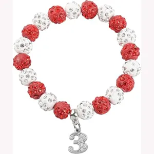 Rhinestone Clay Bead Sports Athletic Baseball Charm Bracelet Red White Blue Number Beaded Jewelry Gift For Women