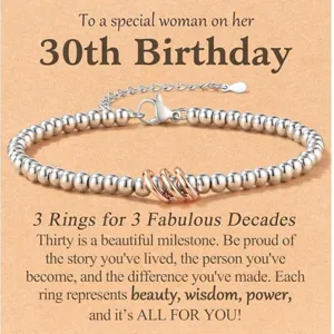 Women Birthday Gift Silver Bead Interlocking Rings Adjustable Bracelet Minimalist Fashion Charm Jewelry