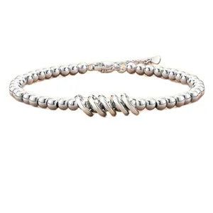 Elegant silver beaded bracelet for women with interlocking rings adjustable chain gift