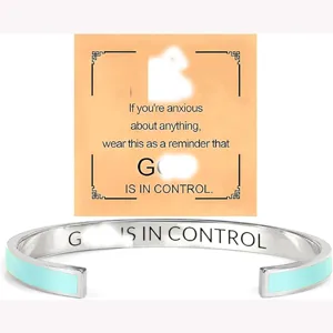 Stainless Steel Open Cuff Bracelet with Enamel Inlay Inspirational Quote Jewelry Gift